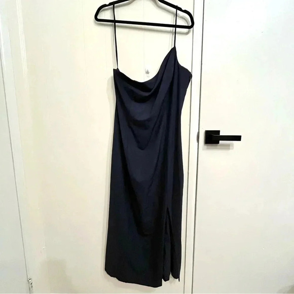 BHLDN navy Miranda crepe dress one shoulder size 16 - Picture 3 of 12